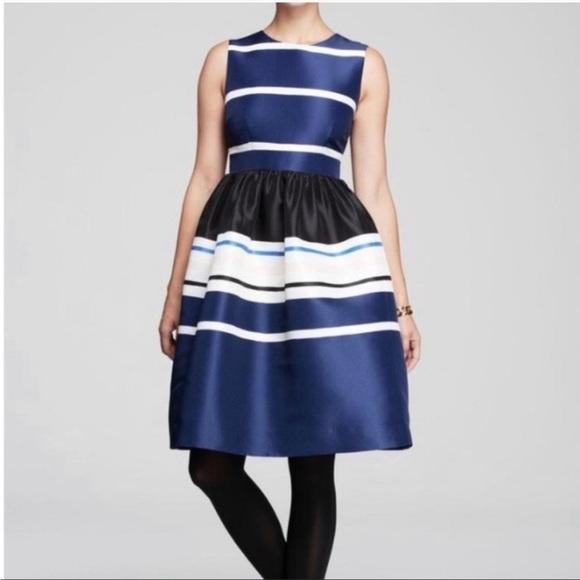 Kate Spade Holiday Stripe Fit & Flare Dress Navy White Black Size 2 - Picture 1 of 10